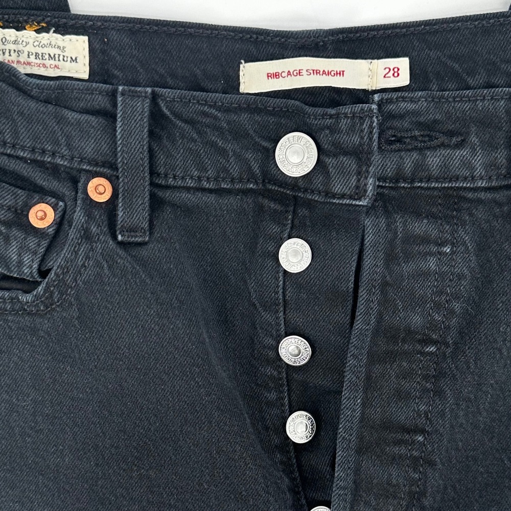 Levi's Premium Ribcage‎ Straight Jeans W28 L27 Black High Rise Button Fly Ankle - Picture 3 of 15